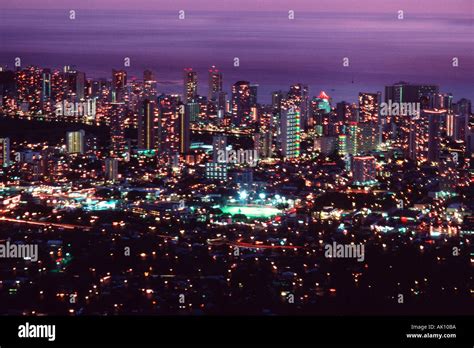 Waikiki night skyline Honolulu Oahu Hawaii N Pacific Stock Photo - Alamy