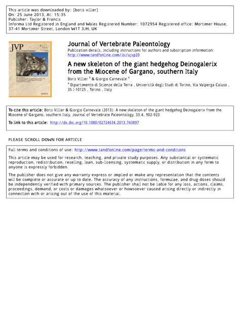 (PDF) A New Skeleton of the Giant Hedgehog Deinogalerix from the Miocene of Gargano, Southern Italy