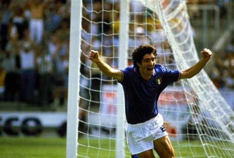 Paolo Rossi celebrating the first of his three goals against Brazil at the 1982 FIFA World Cup ...