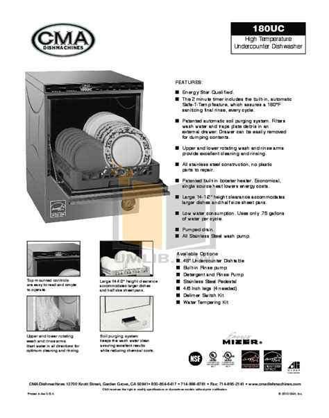 Download free pdf for Cma CMA-180UC Dishwasher manual