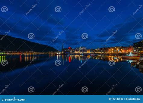 Night View of Marina Area in Tromso, Norway Editorial Image - Image of ...