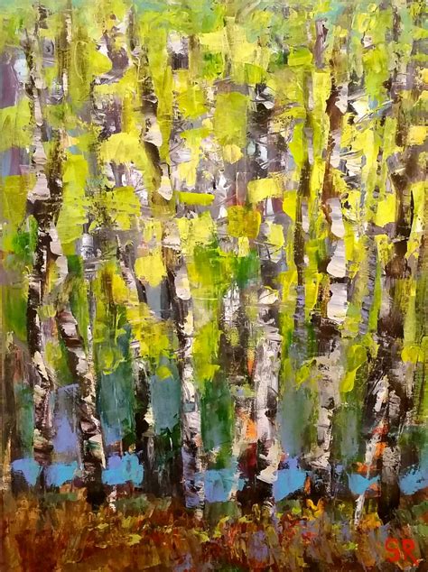 Birch Tree Painting 18 x 24 Abstract Landscape Spring by SamRaines