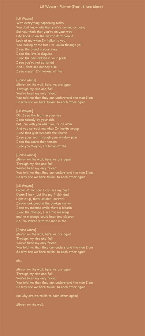 Mirror by Lil Wayne feat Bruno Mars lyrics | Lil wayne quotes, Bruno mars lyrics, Lil wayne mirror