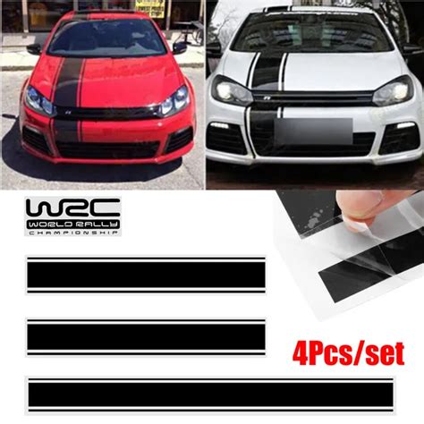 4pcs Black Waterproof Car Stickers Car Racing Stripe Vinyl Sticker ...