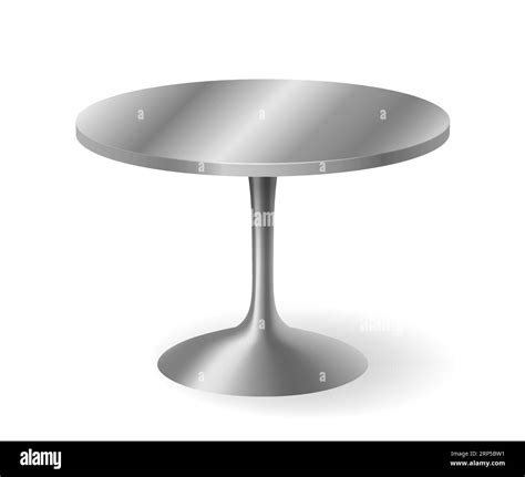 Realistic round metal table 3d object isolated on white background. Shining grey table detailed ...