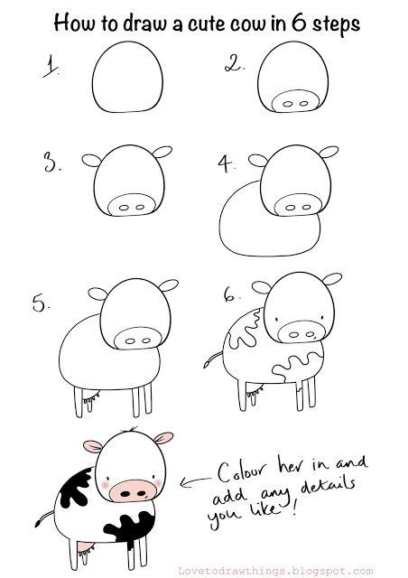 How to draw a cute cow in 6 steps #howtodraw #drawacow | Cute easy drawings, Easy doodle art ...