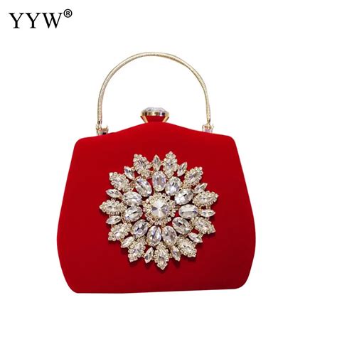 Red Vintage Rhinestone Clutch Bag Elegant Top Handle Handbag Crystal Evening Party Bags Clutches ...