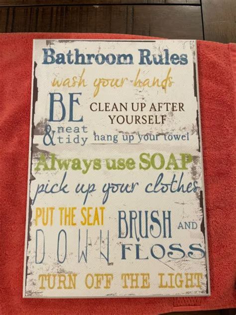 BATHROOM RULES RETRO VINTAGE NOSTALGIC FUNNY TOILET RESTROOM WOOD SIGN ...