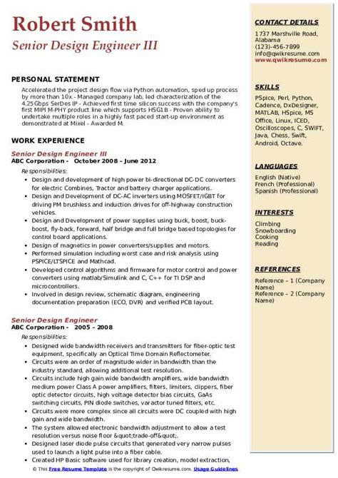 Senior Design Engineer Resume Samples | QwikResume