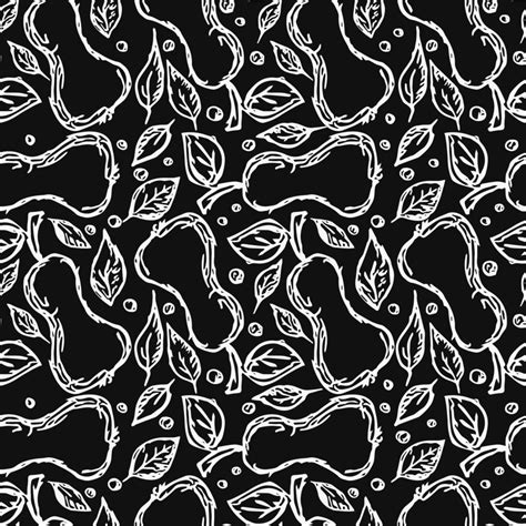 Seamless pear pattern. Black and white pear background. Doodle vector ...