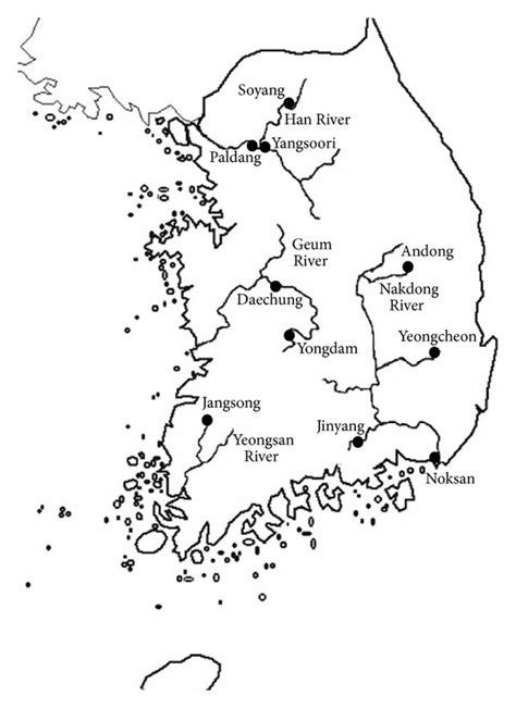 Map showing the location of four major rivers in South Korea ...