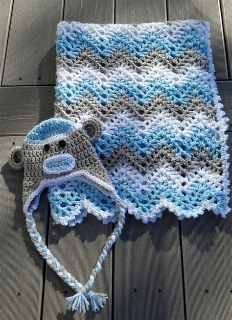 baby boy chevron ripple baby crochet blanket afghan