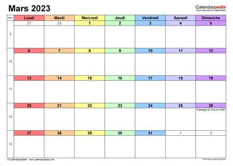 Calendar For Mars 2023 Calendrier 2023 - PELAJARAN