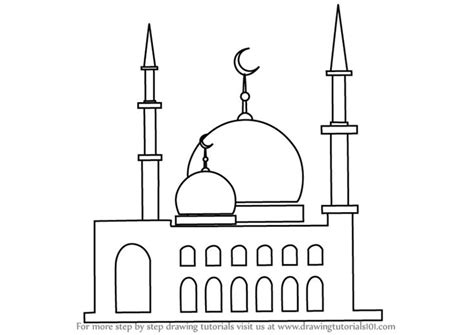 Learn How to Draw a Mosque (Islam) Step by Step : Drawing Tutorials | Mosque drawing, Drawings ...