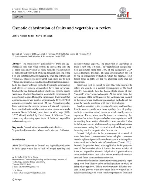 (PDF) Osmotic dehydration of fruits and vegetables: A review