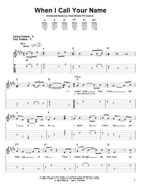 When I Call Your Name sheet music by Vince Gill (Easy Guitar Tab – 84561)