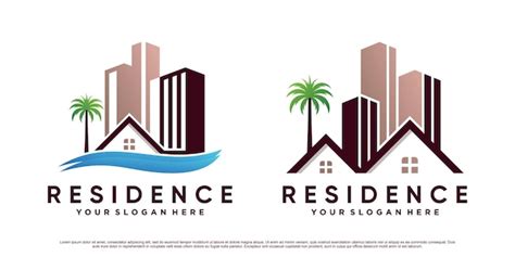 Premium Vector | Residence logo design template with modern concept and leaf element premium vector