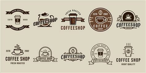 set of coffee shop logo line art vector vintage illustration template icon graphic design ...