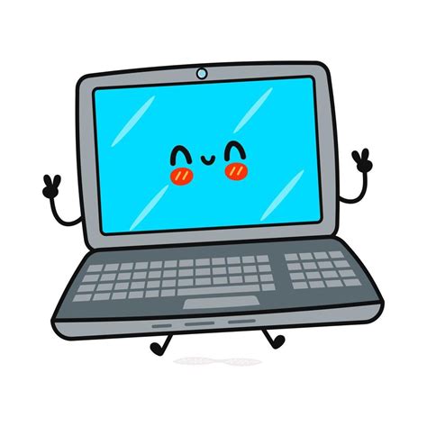 Cute funny laptop character. Vector hand drawn cartoon kawaii character ...