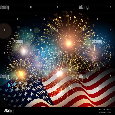 United States flag. Fireworks background for USA Independence Day. Fourth of July celebrate ...