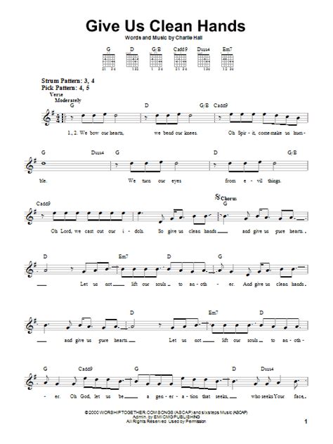 Give Us Clean Hands by Chris Tomlin Sheet Music for Easy Guitar at Sheet Music Direct