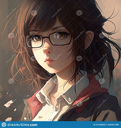 Anime Girl with Glasses. AI Generative Stock Illustration ...