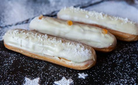 Traditional French Eclairs with Chocolate Stock Photo - Image of bakery ...