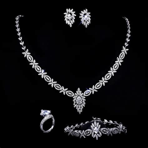 Fancy Trendy Set jewelry High end Fashion Wome Cubic zirconia Wedding Classic Rhodium and Gold ...