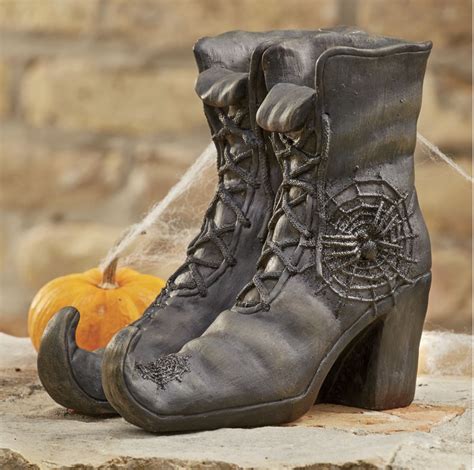 Bewitching Boots Ghoulishly detailed, embossed resin; hand-painted black finish. | Witch boots ...