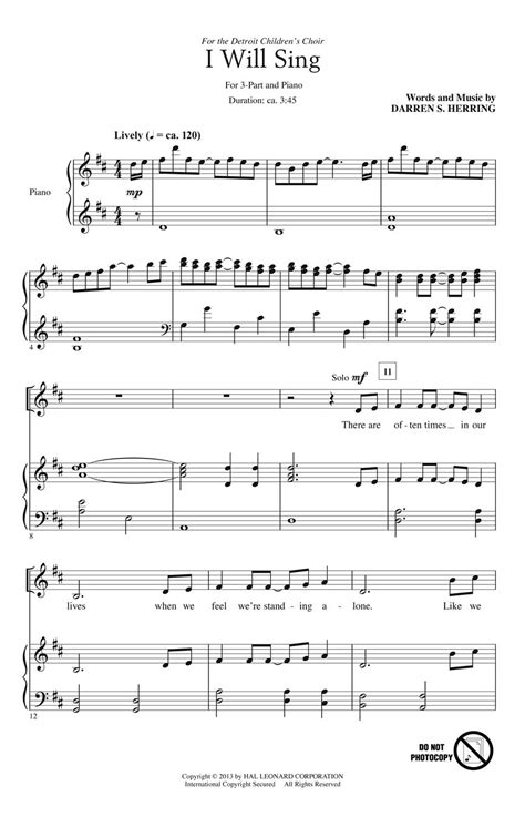 I Will Sing Sheet Music by Darren S Herring (SKU: 00114527) - Stanton's ...