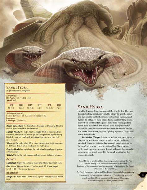 Sand Hydra - Shifty Desert Ambusher : r/UnearthedArcana