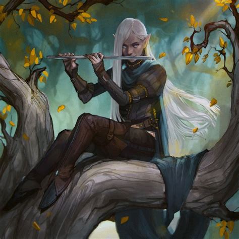 ArtStation - 111, › exellero; bard; elf; D& pathfinder; female; woman; white hair; flute; # ...