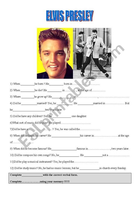 Elvis Presley´s biography - ESL worksheet by le rhun