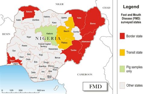 Map of Nigeria showing the border and transit states where samples were... | Download Scientific ...