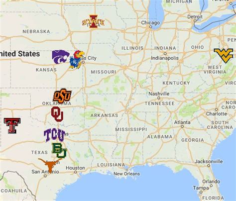 2018 Big 12 Conference Map | Big 12 conference football, Map, Kansas ...