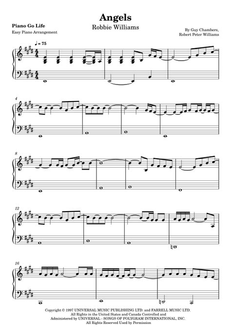 Angels Sheet Music | Robbie Williams | Piano Solo