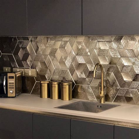 Becky Added the Midas Touch to Her Kitchen with Gold Ore Hexagon Tiles in 2020 | Kitchen ...