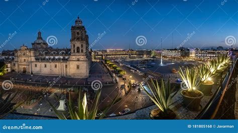 Zocalo Square and Metropolitan Cathedral of Mexico City at Night Stock ...