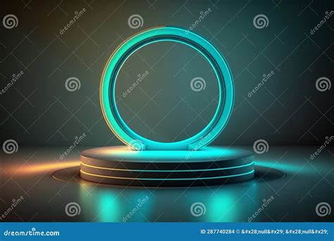 Empty Plinth Neon Light Round Shape Abstract Background. Generative AI Stock Illustration ...