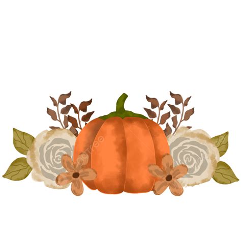 Fall Pumpkin PNG Transparent, Orange Pumpkin With Flowers Decoration ...