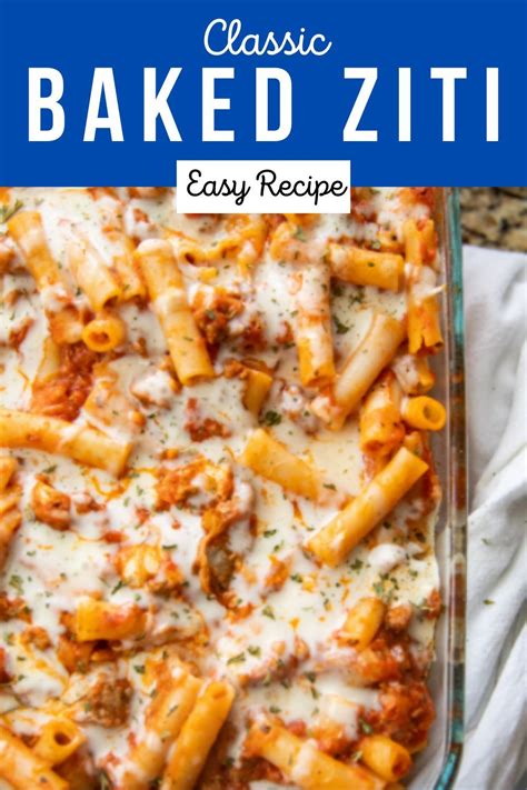 a casserole dish filled with baked ziti