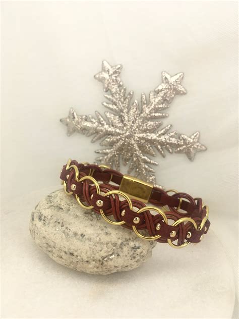 Red Leather Bracelet for Women Leather Bracelet With Gold - Etsy Norway