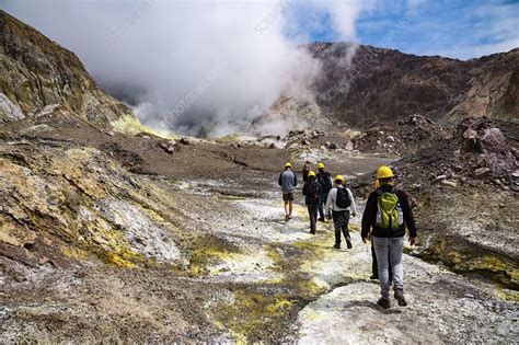 Whakaari volcano tour group, New Zealand - Stock Image - C047/9767 ...