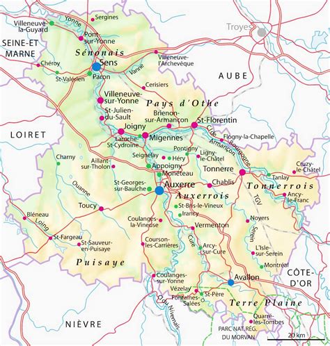 Carte - Département Yonne » Vacances - Arts- Guides Voyages