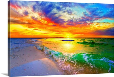 Ocean Wave Sunset Orange Beach Sunset Canvas Wall Art, Canvas Prints ...