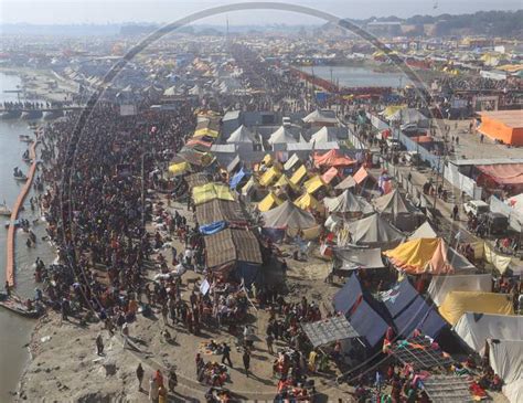 Image of Aerial View of Tents And Pilgrims At Triveni Sangam River Bank ...