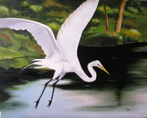 White Heron In Flight Painting by Maria Mills