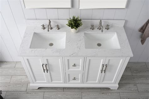 Vanity Art VA5054-W White 54 Inch Bathroom Vanity with two Bowl Engineered Marble Top & Backsplash