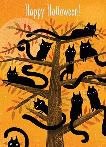 Black Cat Tree Halloween Greeting Card | Available at Leon & Lulu