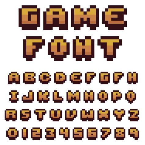 Game font in pixel art. 8-bit style letters and numbers. vector alphabet in pixel on white ...